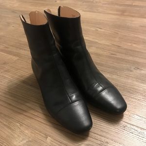 Black leather captoe booties